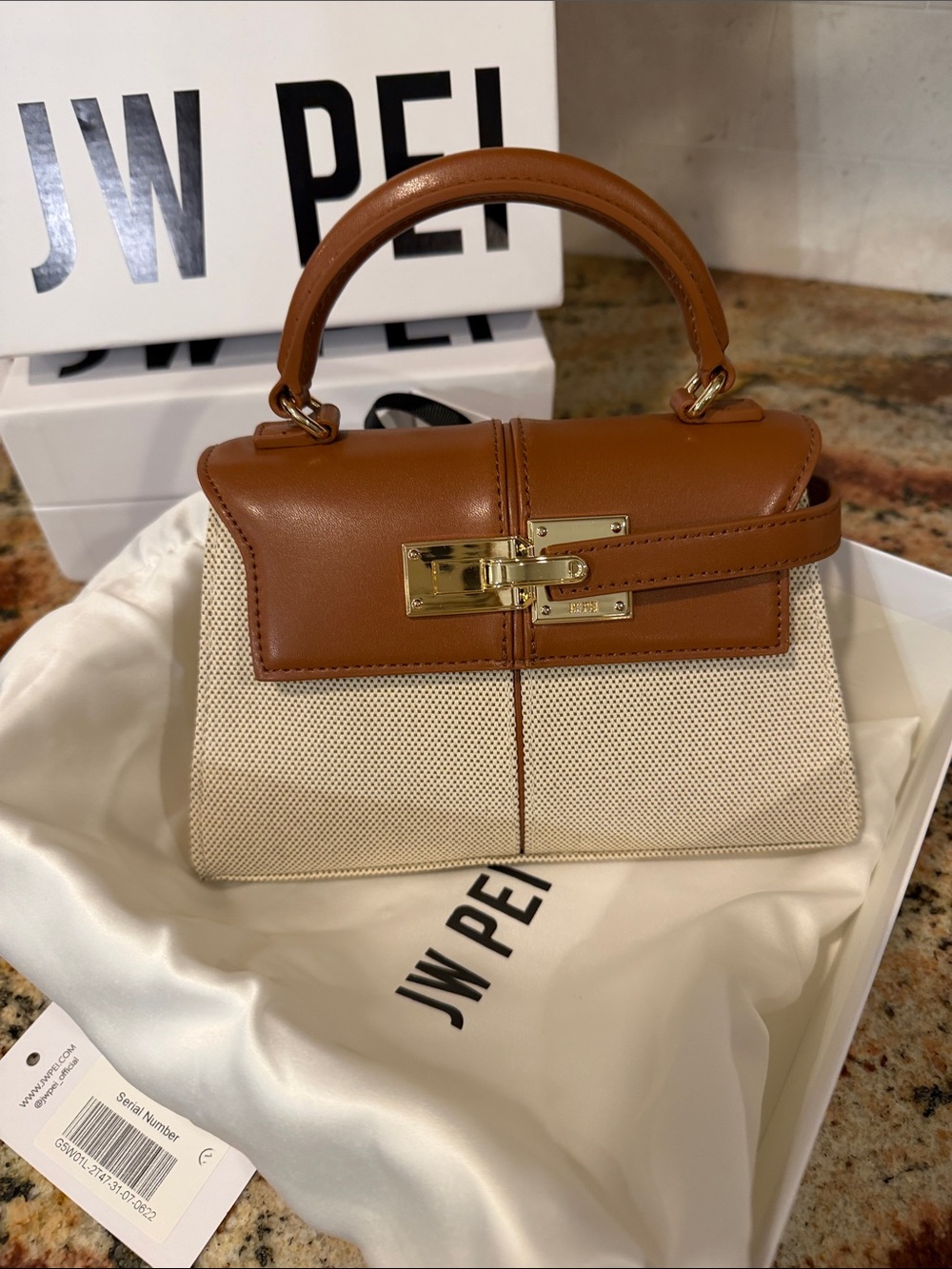 JW PEI Elise Brown Canvas Top-Handle Satchel